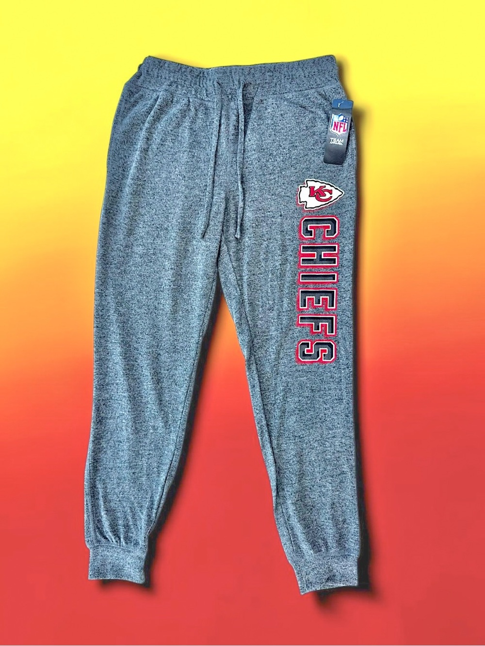 NFL Kansas City Chiefs Gray Jogger Pants with Red Logo NWT